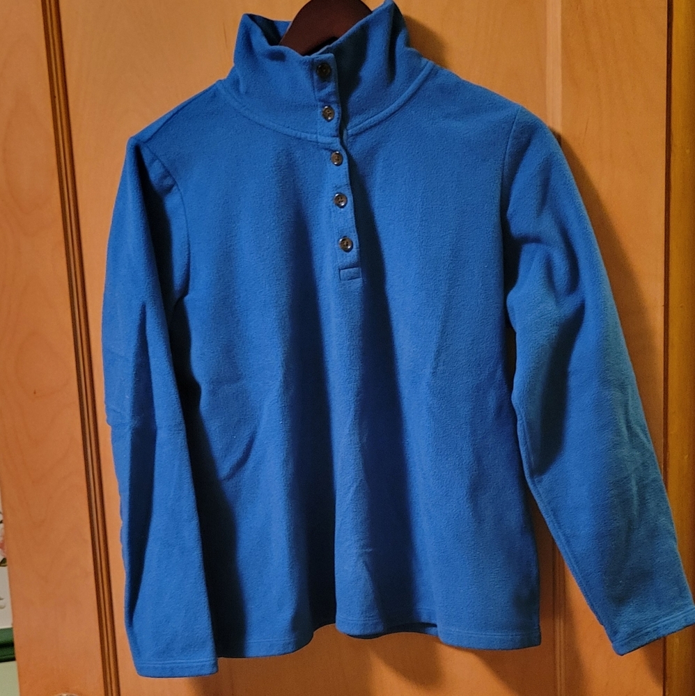 Land's End Blue Button-Up Fleece Pullover Size L